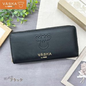【新品(開封のみ)】 VASKA by moz エンボスフェイス ラウンドファスナー長財布 VMS-0071 ブラック [管理:1100060120]
