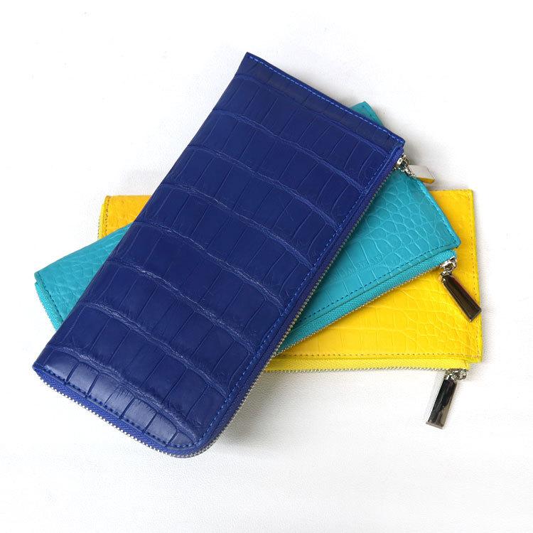 クロコダイル レザー L字ファスナー 長財布 マット加工 ワニ革 本革 レディース メンズ お種銭付