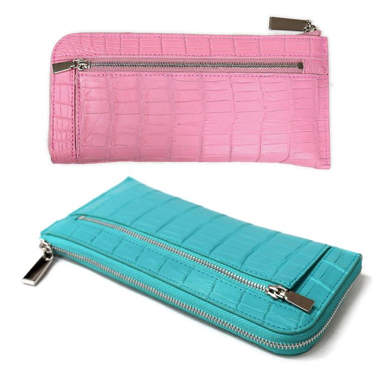クロコダイル レザー L字ファスナー 長財布 マット加工 ワニ革 本革 レディース メンズ お種銭付 - 画像 (2)