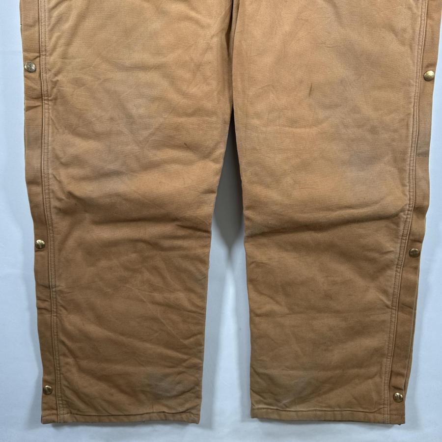 Carhartt 古着 カーハート 長袖つなぎ ダック地 ワーク 作業着 オールインワン 裾ファスナー 大きいサイズ 中綿 ワンポイント ベージュ - 画像 (3)