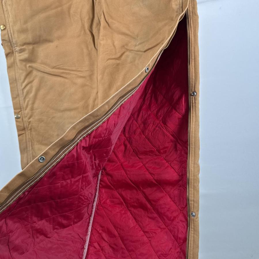Carhartt 古着 カーハート 長袖つなぎ ダック地 ワーク 作業着 オールインワン 裾ファスナー 大きいサイズ 中綿 ワンポイント ベージュ - 画像 (4)
