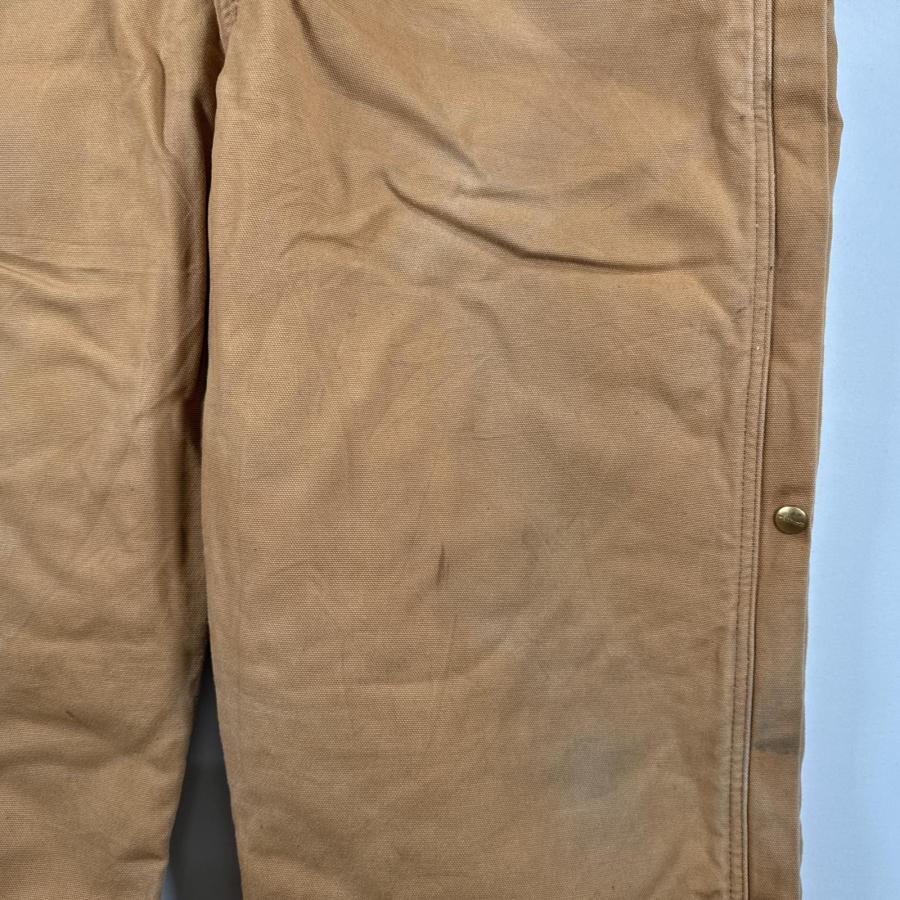 Carhartt 古着 カーハート 長袖つなぎ ダック地 ワーク 作業着 オールインワン 裾ファスナー 大きいサイズ 中綿 ワンポイント ベージュ - 画像 (5)