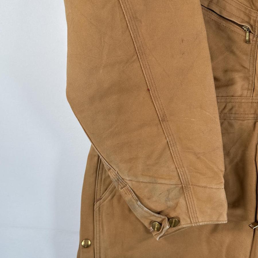 Carhartt 古着 カーハート 長袖つなぎ ダック地 ワーク 作業着 オールインワン 裾ファスナー 大きいサイズ 中綿 ワンポイント ベージュ - 画像 (7)