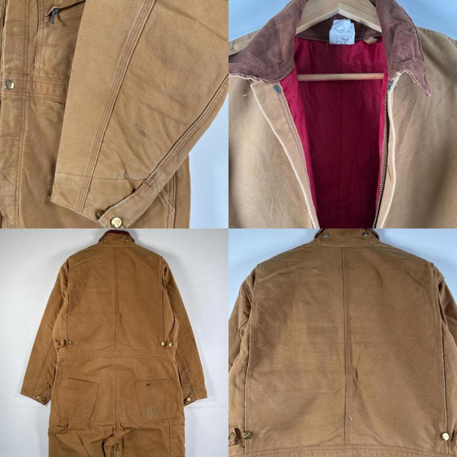 Carhartt 古着 カーハート 長袖つなぎ ダック地 ワーク 作業着 オールインワン 裾ファスナー 大きいサイズ 中綿 ワンポイント ベージュ - 画像 (8)