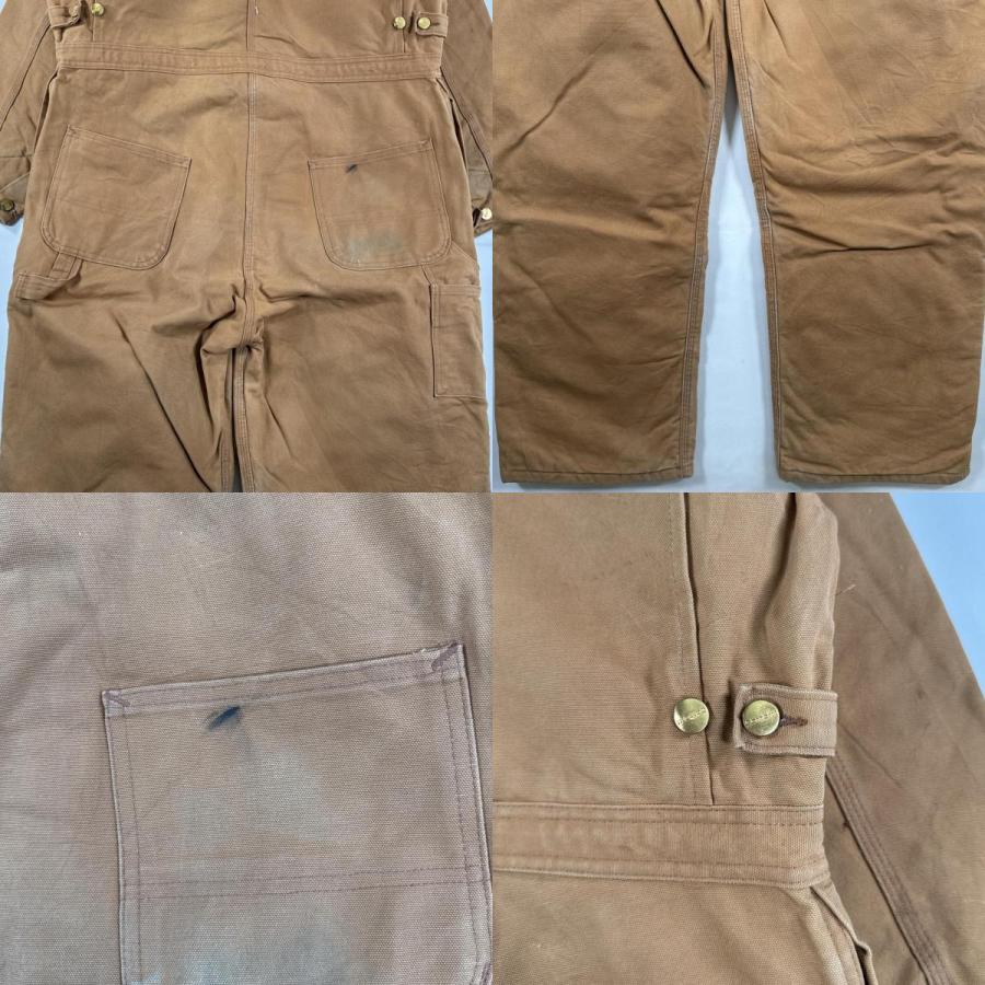 Carhartt 古着 カーハート 長袖つなぎ ダック地 ワーク 作業着 オールインワン 裾ファスナー 大きいサイズ 中綿 ワンポイント ベージュ - 画像 (9)