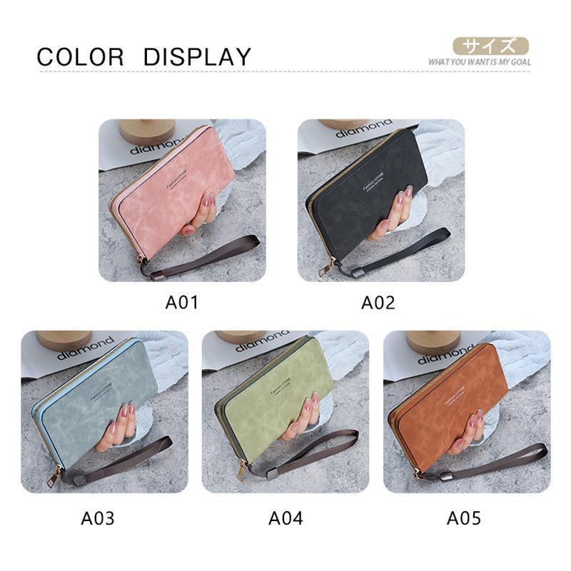 長財布 レディース 財布 合皮 小銭入れ ストラップ カード入れ 特価 ファスナー ロングウォレット 多機能 通帳 大容量 プレゼント 無地 収納 - 画像 (6)